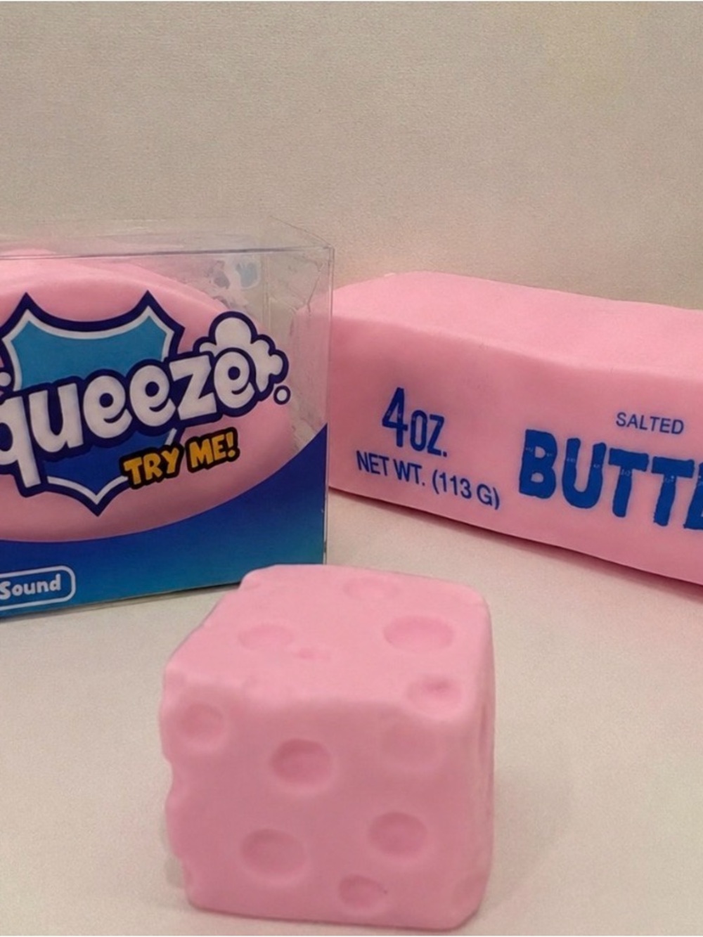 Pink Bundle!SqueezeLuckcheese, Crunchy butter and Crunchy soap Glacier cheese.
